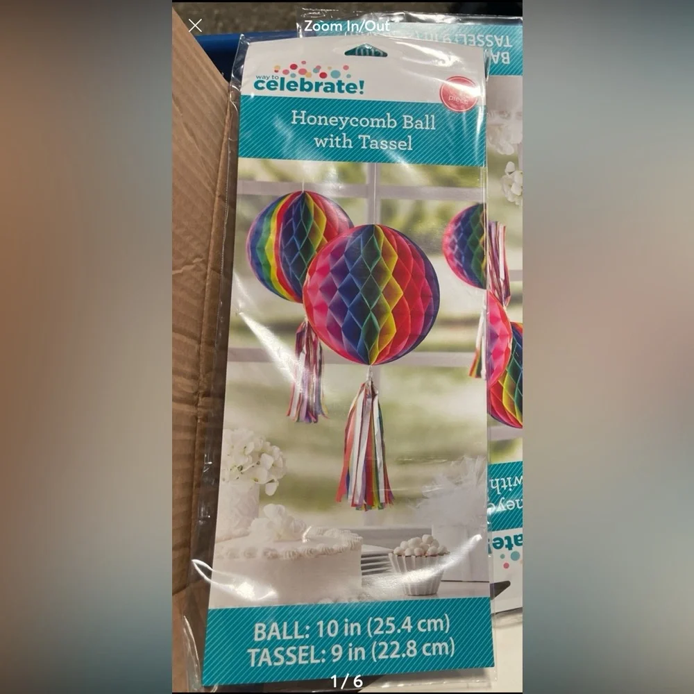 Colorful Honeycomb Ball with Tassel. 1 box with 12 pieces
